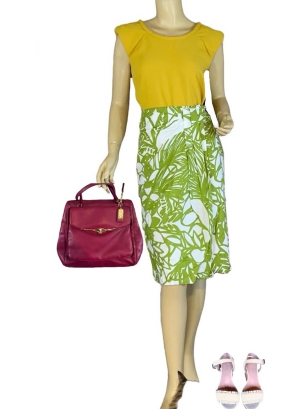 LANE BRYANT MOSS GREEN AND WHITE FOLIATE PATTERN COTTON WRAP SKIRT NWT (18)